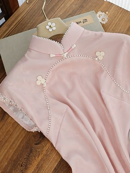 Shuang Re Cap Sleeve Cheongsam