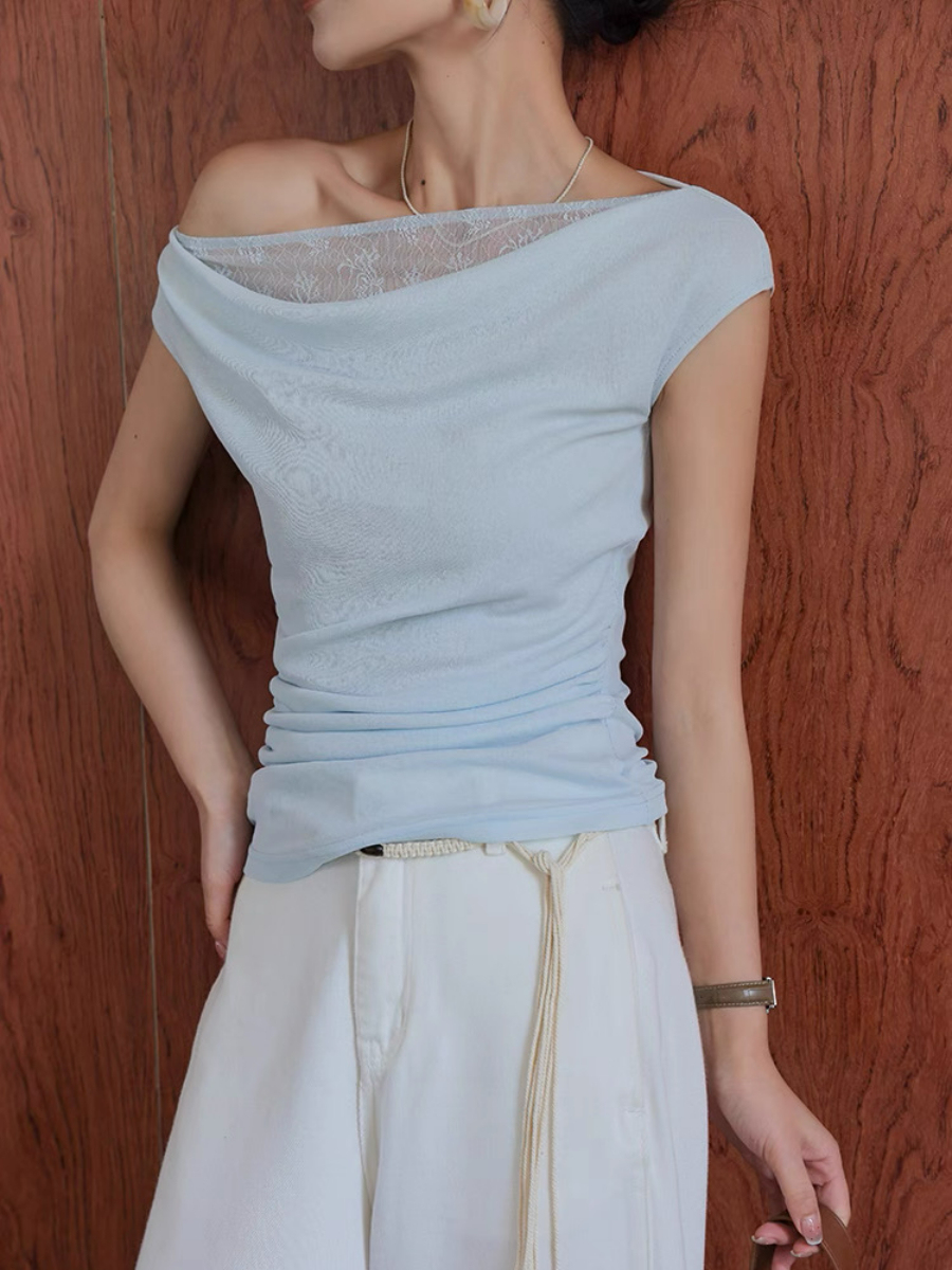 Monroe Lace Trim  One Shoulder Top