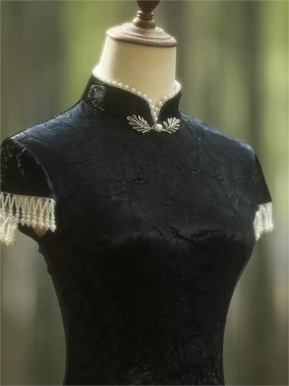 Ya Chao Velvet Cap Sleeve Cheongsam