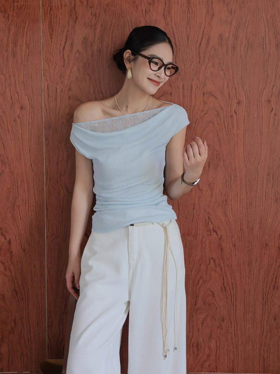 Monroe Lace Trim  One Shoulder Top