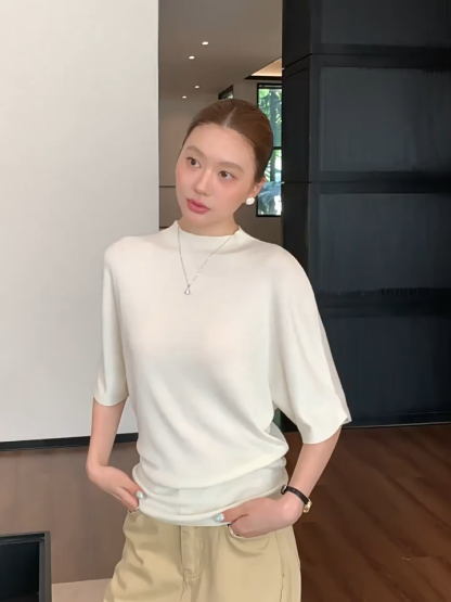 Dove Batwing-Sleeve Fine-Knit Top