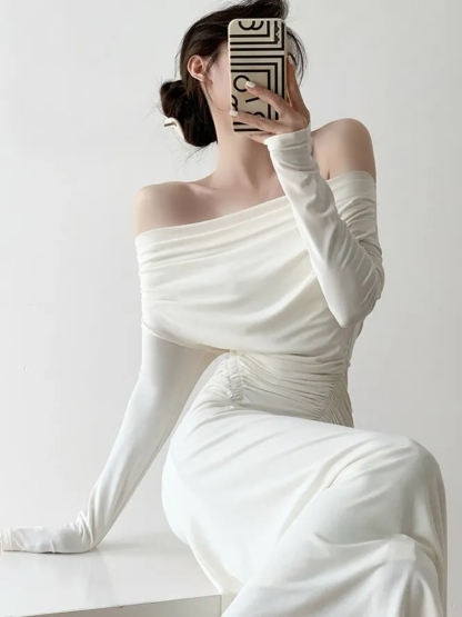 Haadya Off Shoulder Waist Ruched Dress-The Black Bow-