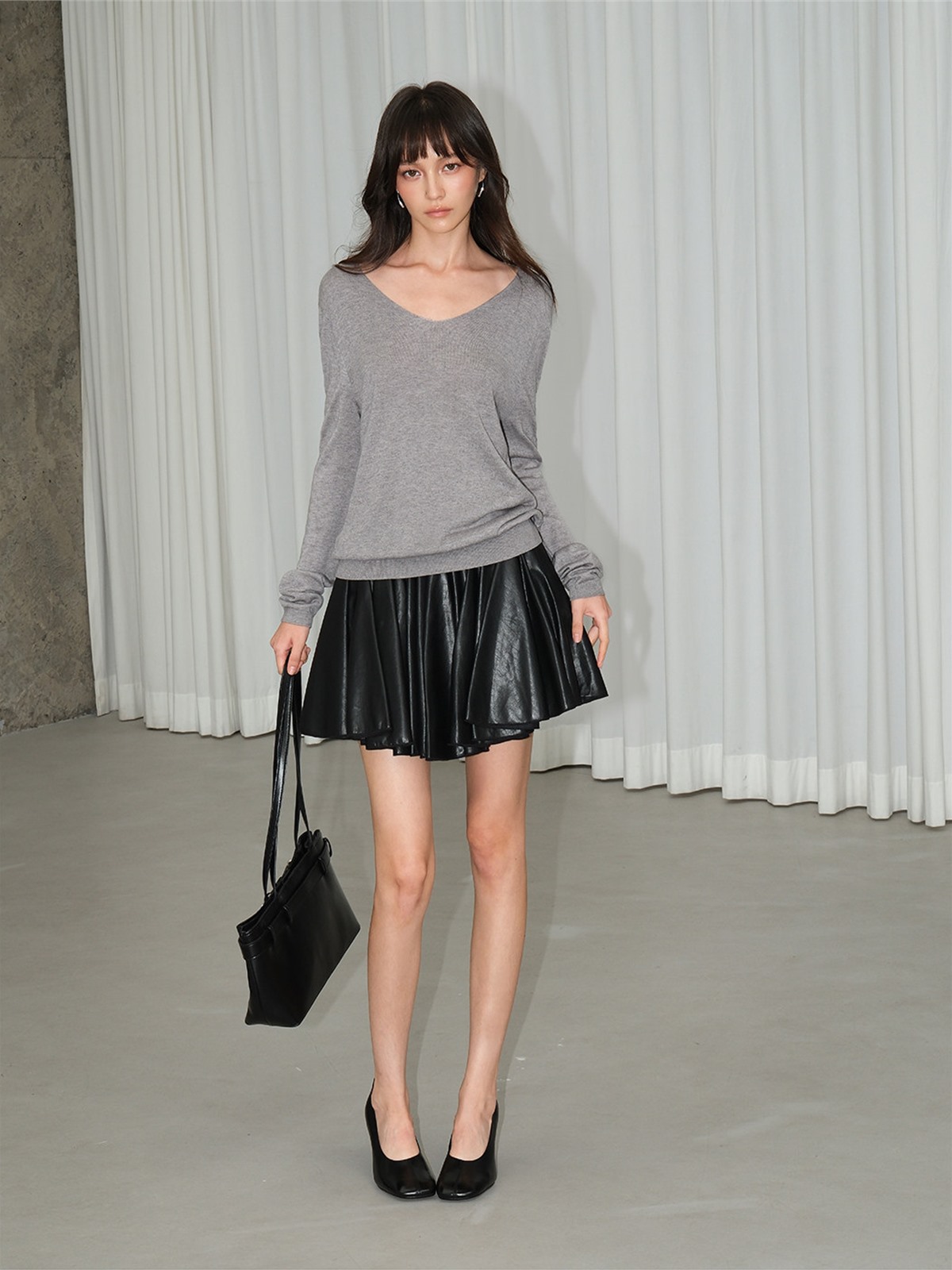 Lucienne Relaxed V-Neck Wool-Blend Knit Top