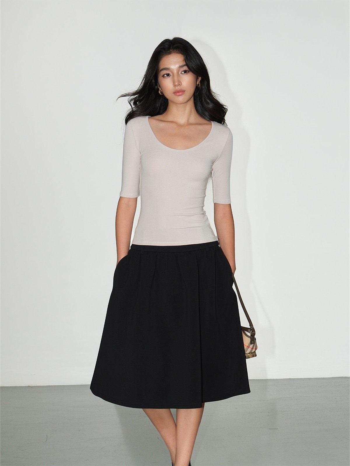 Liesel Scoop-Neck Elbow-Sleeve Top