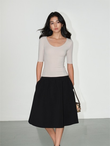 Liesel Scoop-Neck Elbow-Sleeve Top