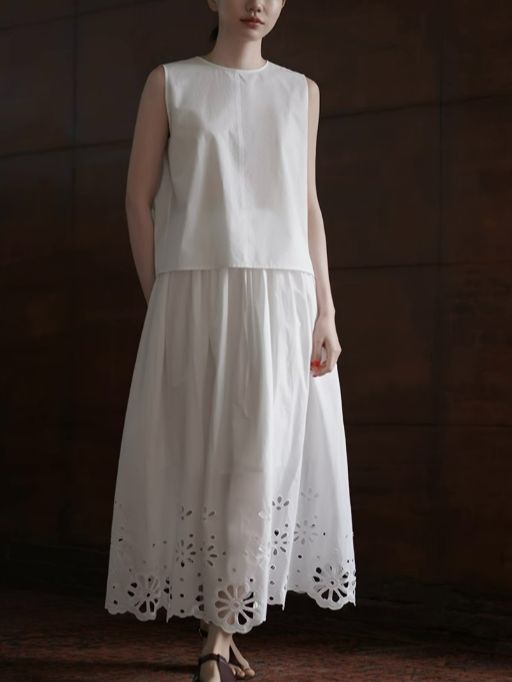 Halle Sleeveless Back Detailed Top & Crochet Skirt Set 