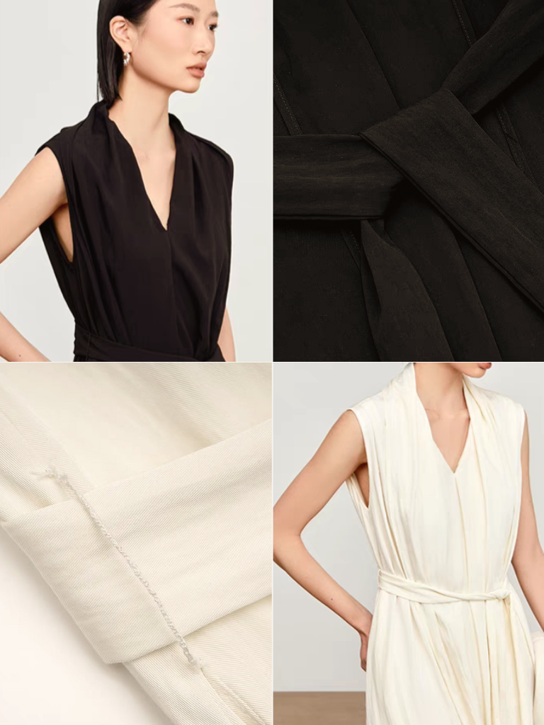 Kenza Tie Up Shawl Collar Dress with Inner Dress-The Black Bow-