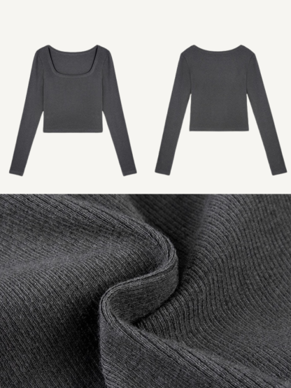 Sherly Square Neck Long Sleeve Crop Top-The Black Bow-