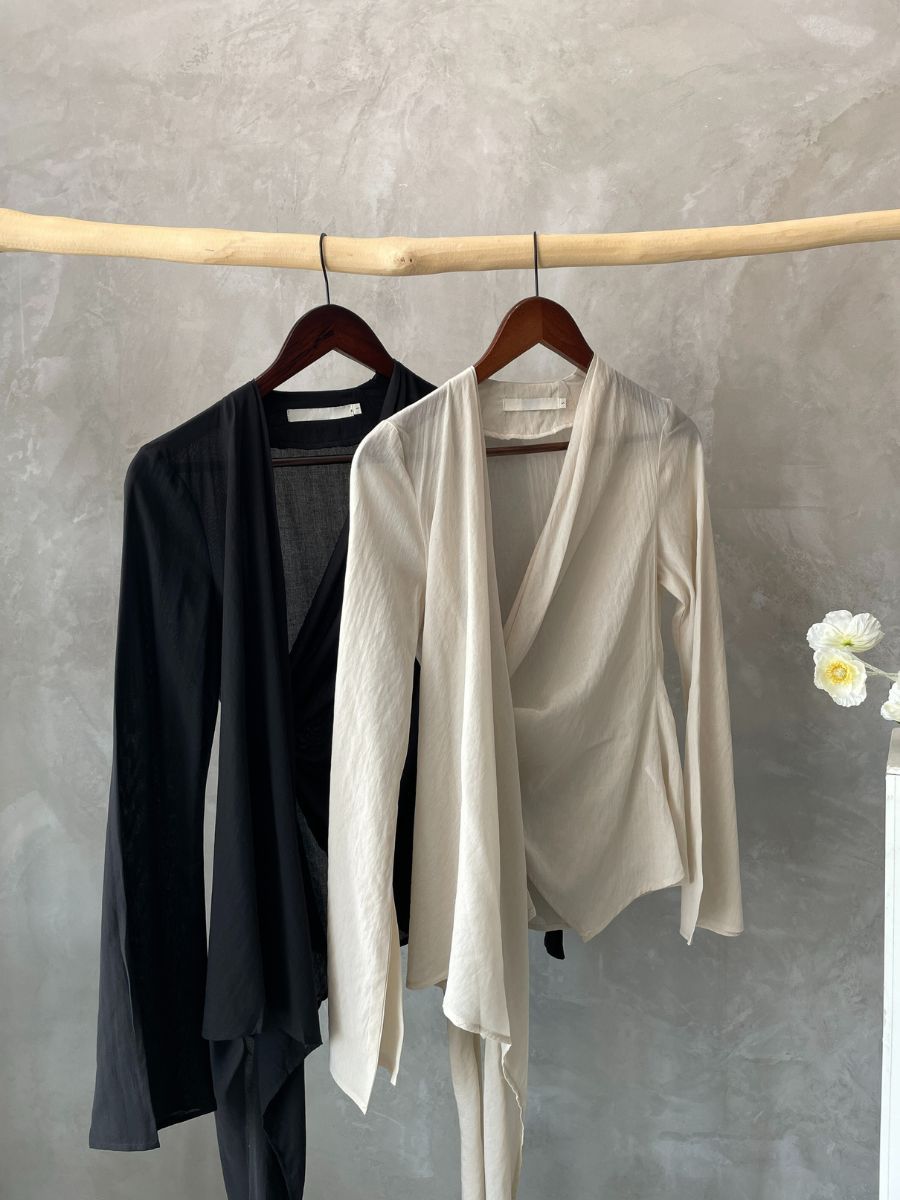 Koral Trumpet Sleeve Front Wrap Top-The Black Bow-