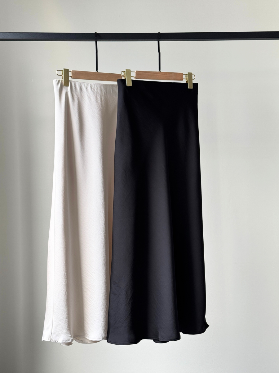 Audrey Textured Satin Bias Cutting Skirt-The Black Bow-