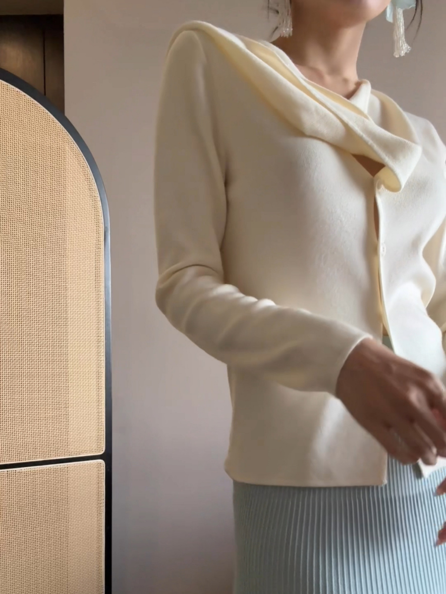 Ebbey Asymmetric Collar Long Sleeve Knit Top