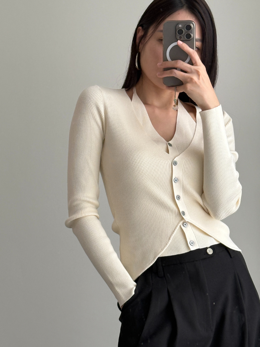 Julian Fake Two Pieces Halter Neck Knit Top