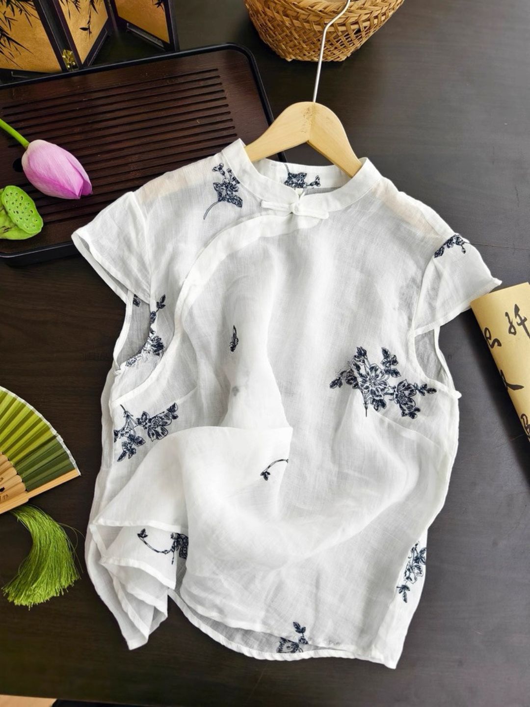 Ling Fei Semi Transparent Ramie Oriental Top