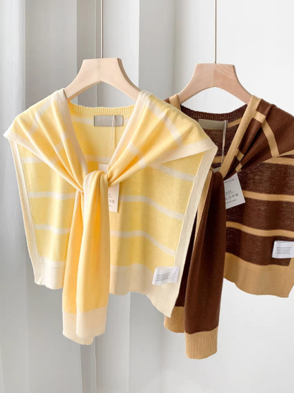 Olwin Color Block Shawl (Striped)-The Black Bow-