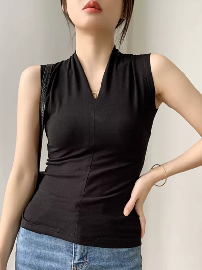 Karsyn V-Neck Sleeves Top -The Black Bow-
