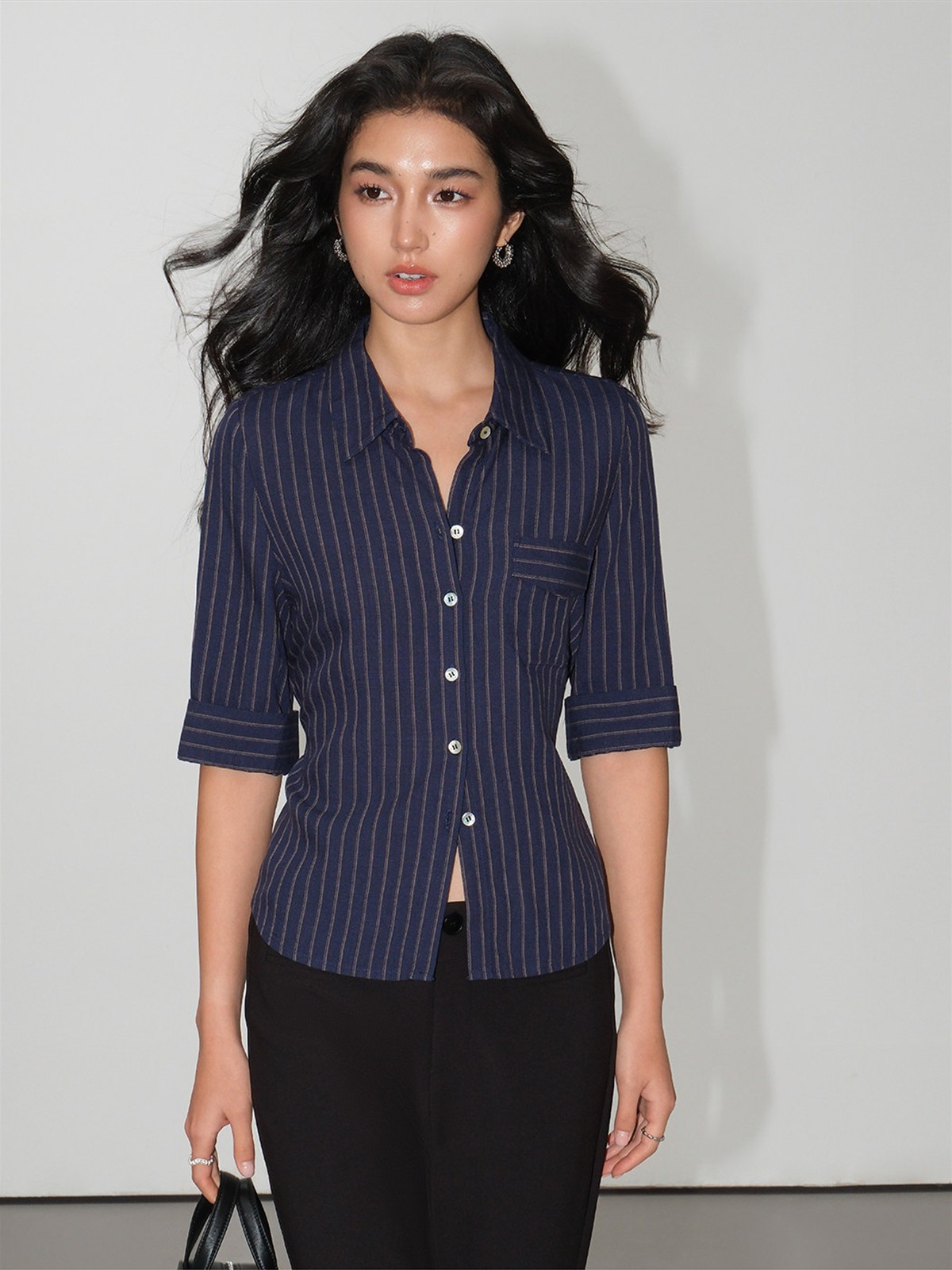 Julia Pinstripe Three-Quarter Sleeve Shirt