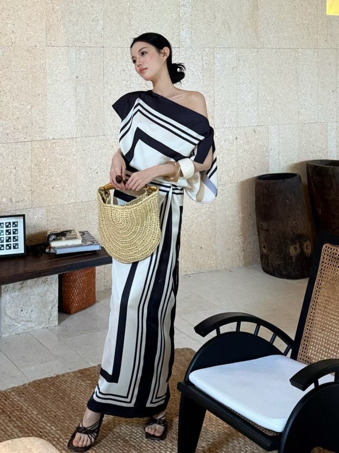 Wrenley Geometric Draped Top