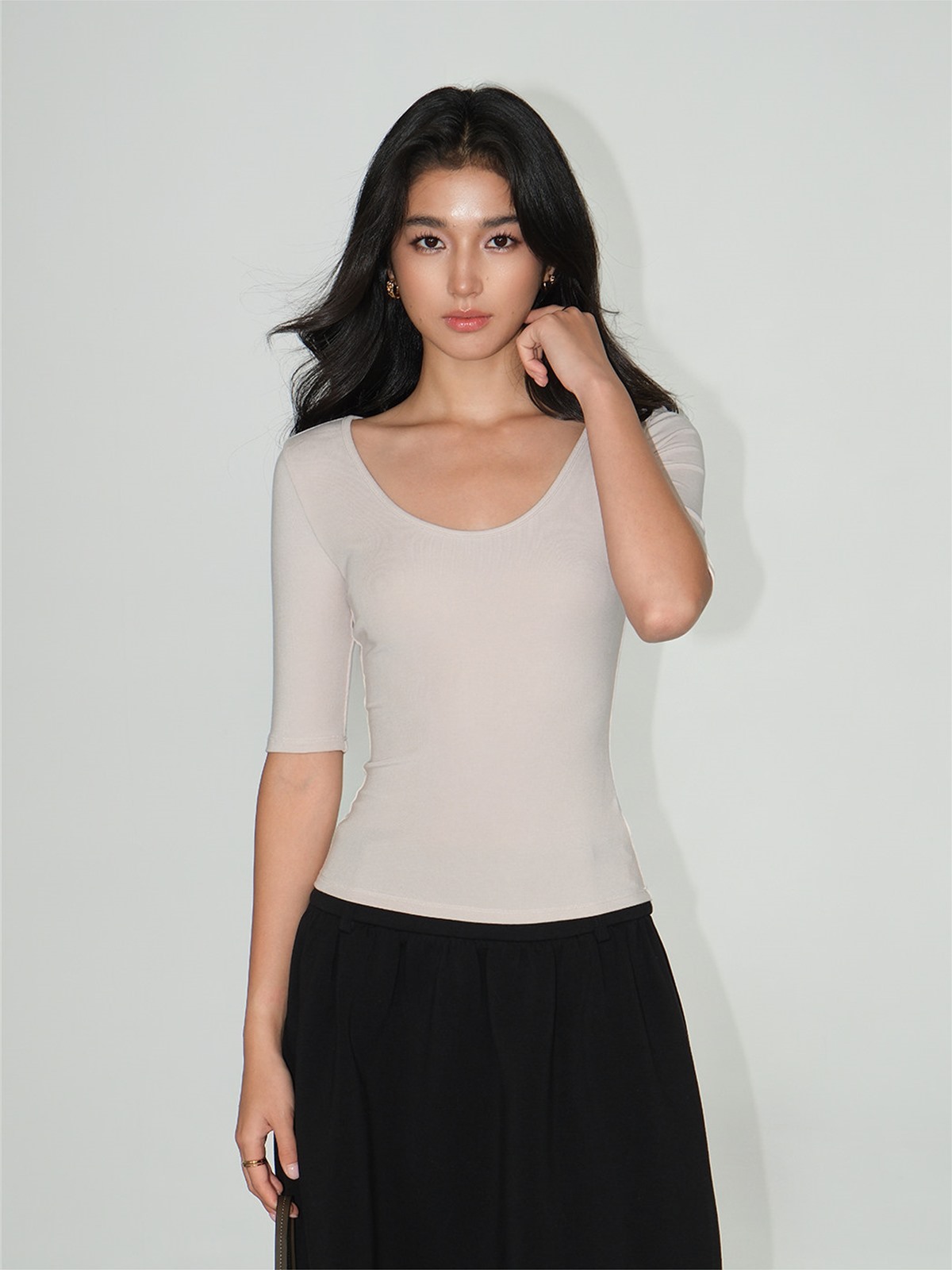 Liesel Scoop-Neck Elbow-Sleeve Top