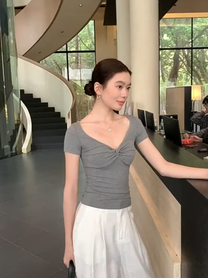 Devorah Two-Way Off-Shoulder Twist-Front Fitted Top