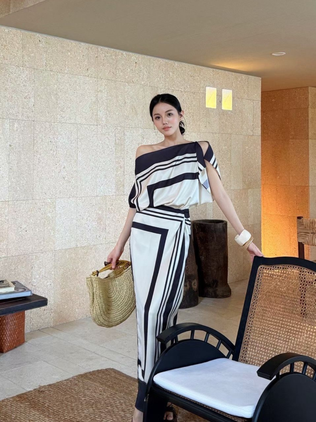 Wrenley Geometric Draped Top