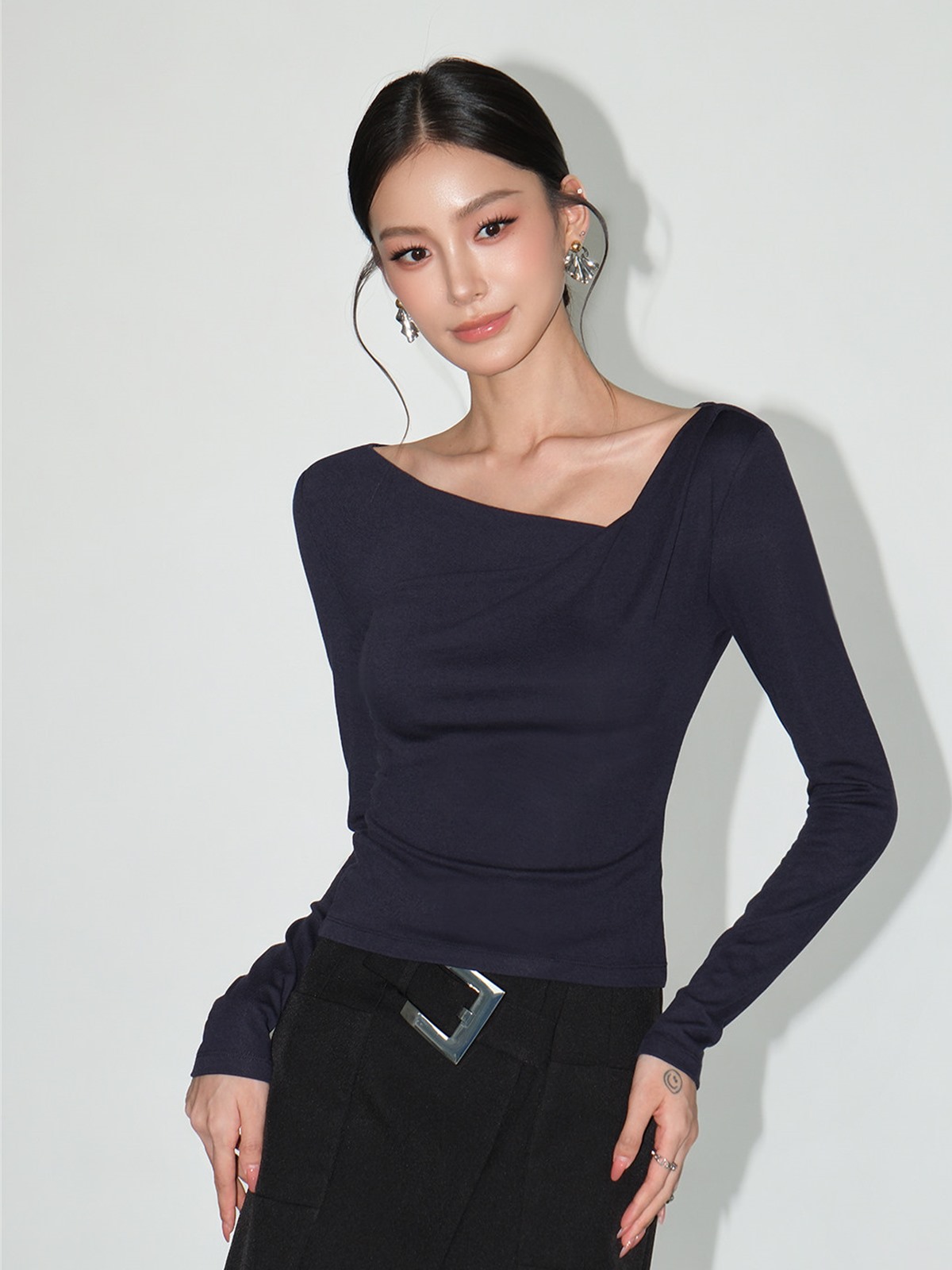 Larissa Asymmetric Ruched Long-Sleeve Top