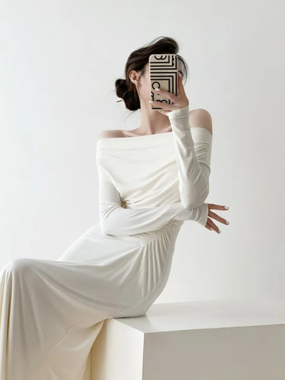Haadya Off Shoulder Waist Ruched Dress-The Black Bow-