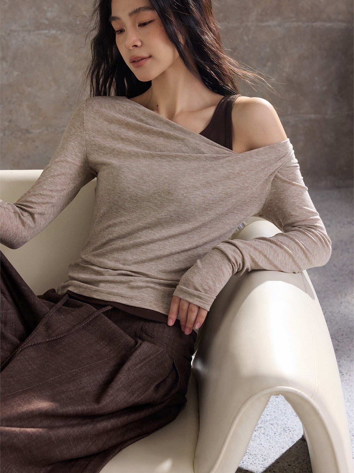 Helene Draped Long-Sleeve Top