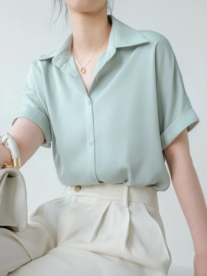 Mairea Mid Sleeve Satin Shirt-The Black Bow-
