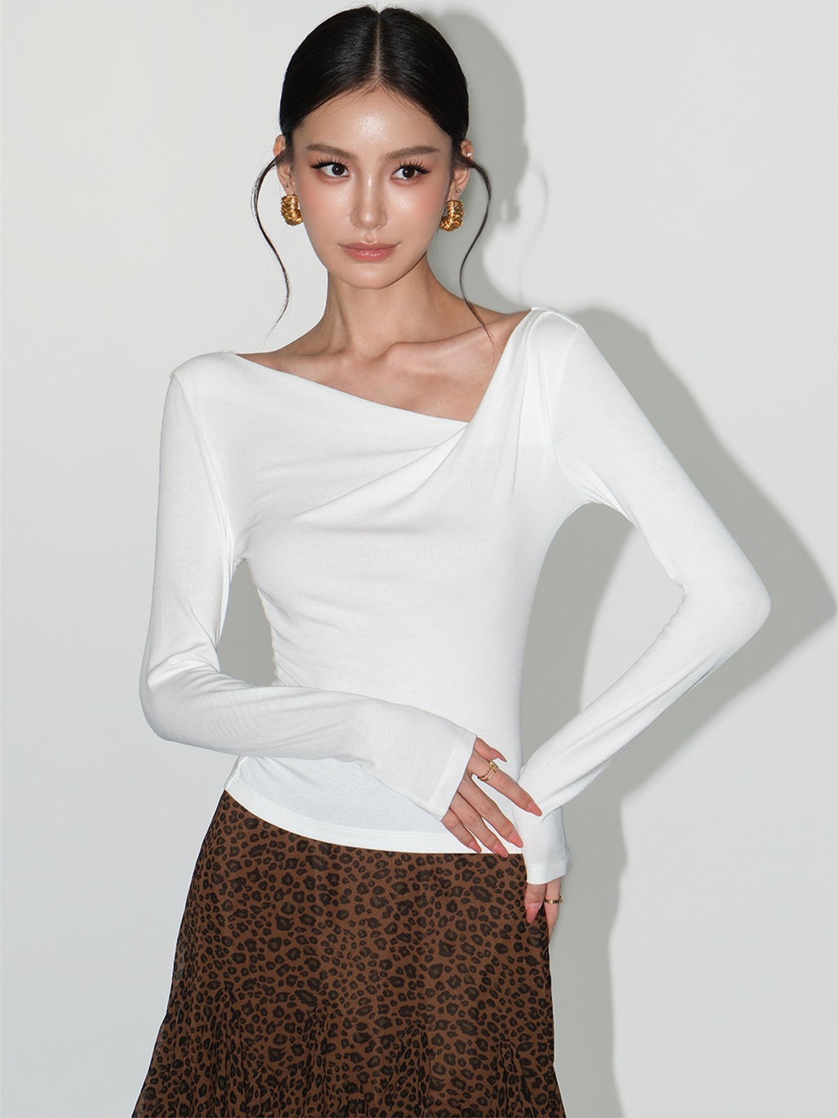 Larissa Asymmetric Ruched Long-Sleeve Top