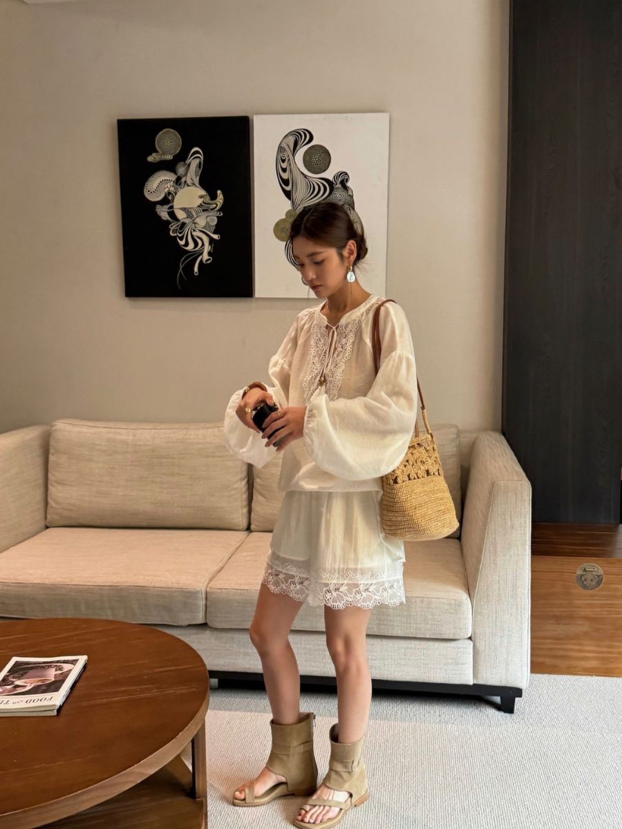 Perry Tencey Blend Lacey Trim Top & Shorts Set