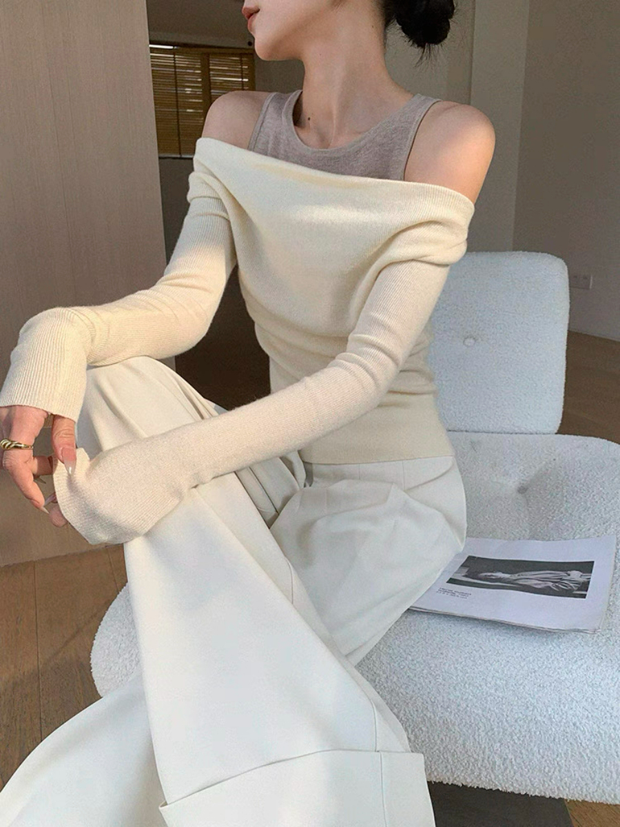 Xenay Colour Binding Fake Two Piece Knit Top