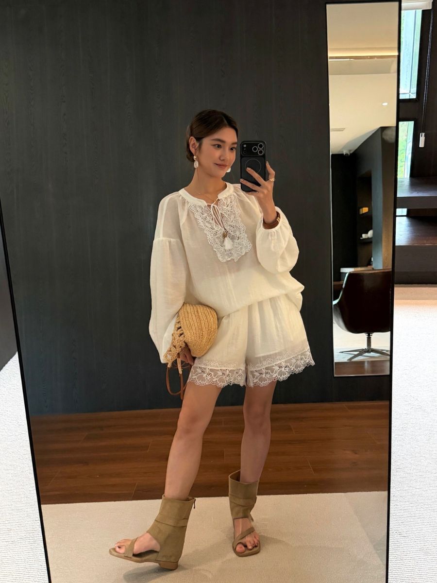 Perry Tencey Blend Lacey Trim Top & Shorts Set