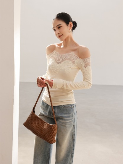 Helena Graceful Lace-Trim Knit Top
