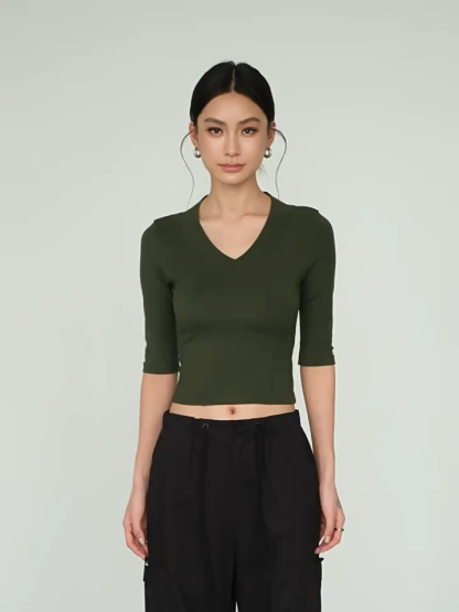 Felicity V-Collar Mid Sleeves Top