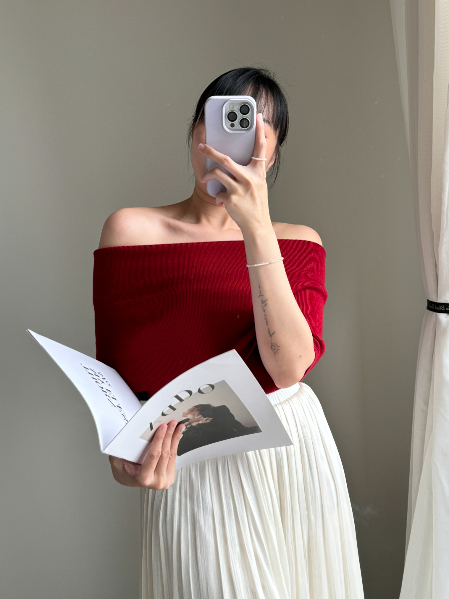 Taana Off Shoulder Knit Top -The Black Bow-