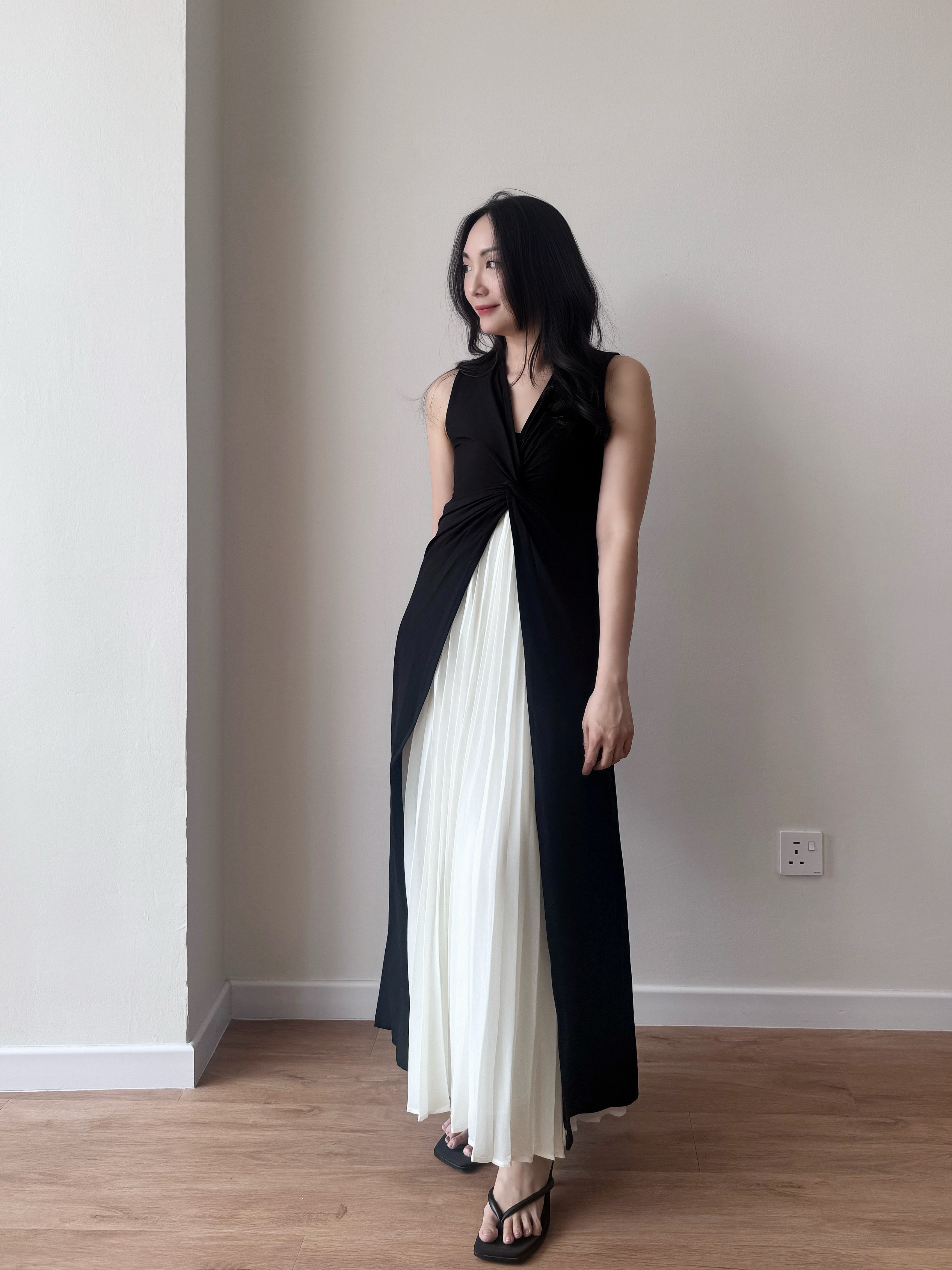 Channy Two-Piece Front Twist Color Block Maxi Dress