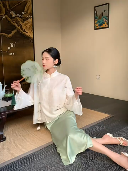 Yu Ai Long Sleeve Oriental Top & Skirt