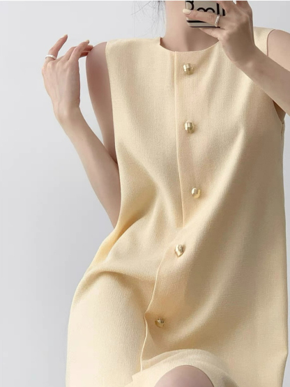 Natahja Sleeveless Button Shift Dress-The Black Bow-