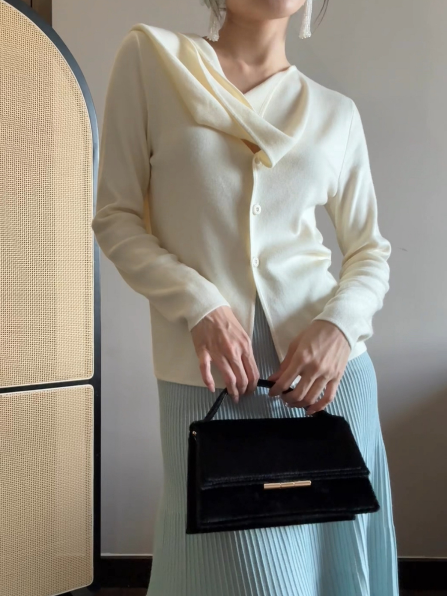 Ebbey Asymmetric Collar Long Sleeve Knit Top