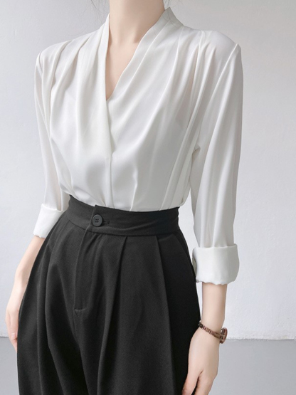 Jackie Shawl Collar Satin Shirt-The Black Bow-