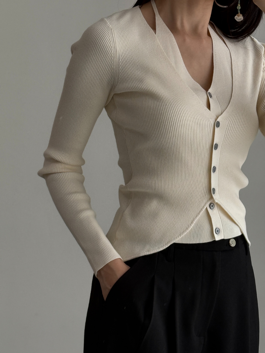 Julian Fake Two Pieces Halter Neck Knit Top