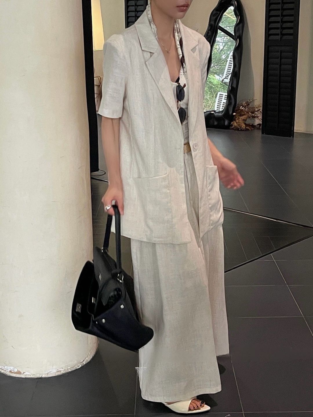 Ayzel Soft Structured Vest Jacket & Wide Leg Pants Set