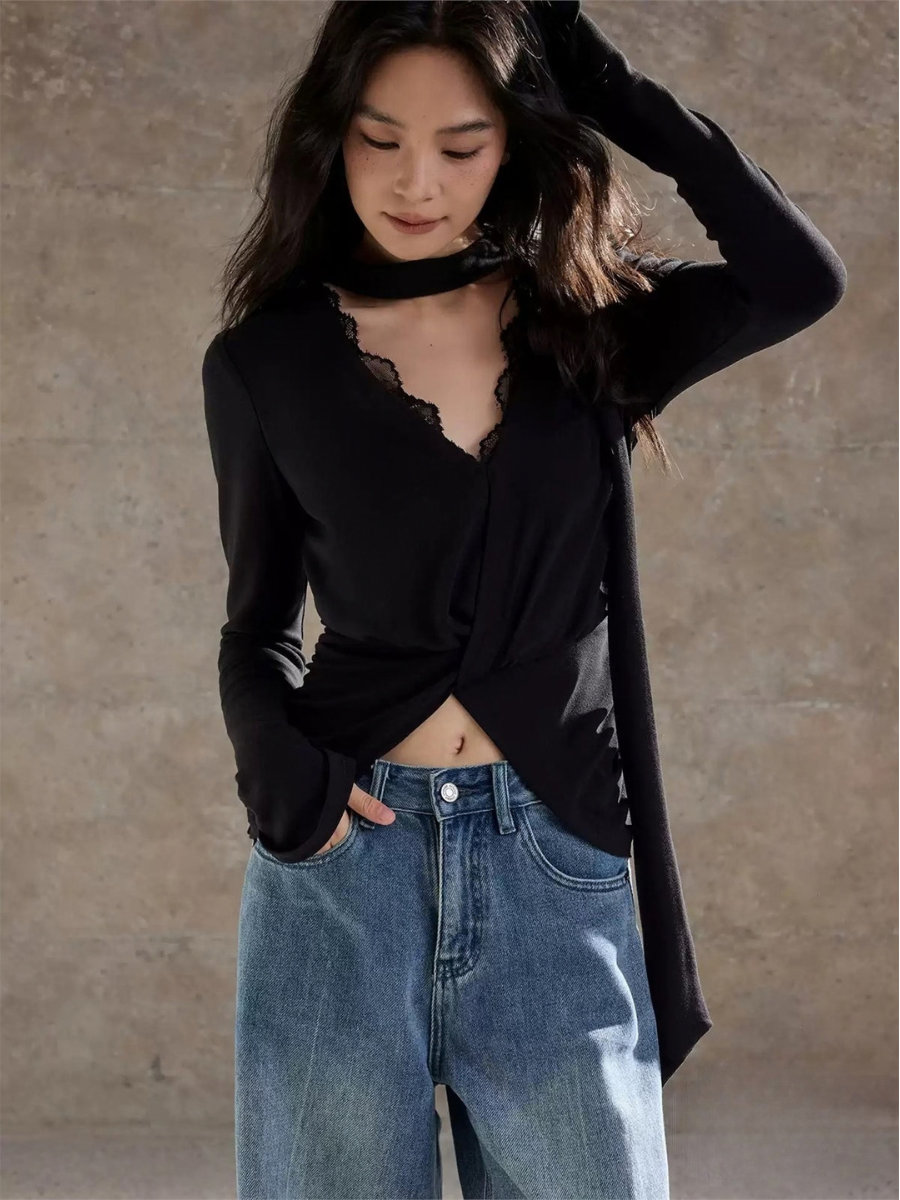 Harmony Lace-Trim Long-Sleeve Top