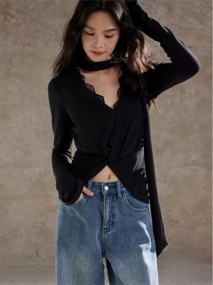 Harmony Lace-Trim Long-Sleeve Top