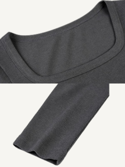 Sherly Square Neck Long Sleeve Crop Top-The Black Bow-