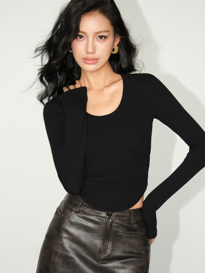Marle Round Neck Long Sleeve Top-The Black Bow-