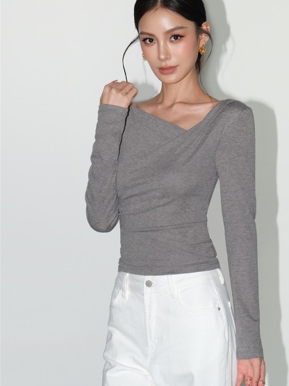 Larissa Asymmetric Ruched Long-Sleeve Top