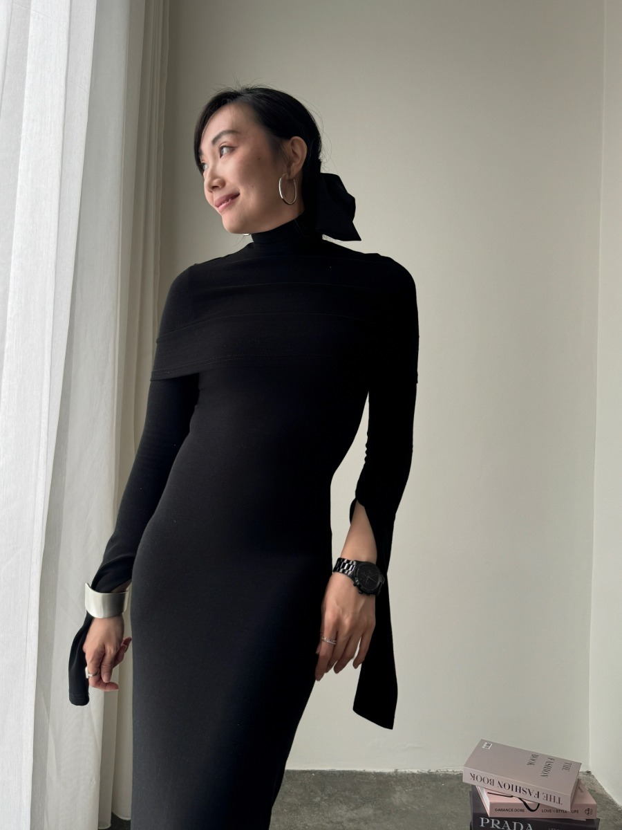 Zaaya Two Way Round Neck/ High Neck Padded Knit Dress