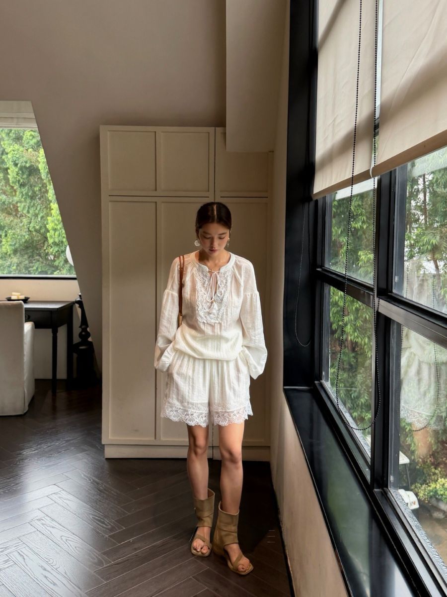 Perry Tencey Blend Lacey Trim Top & Shorts Set