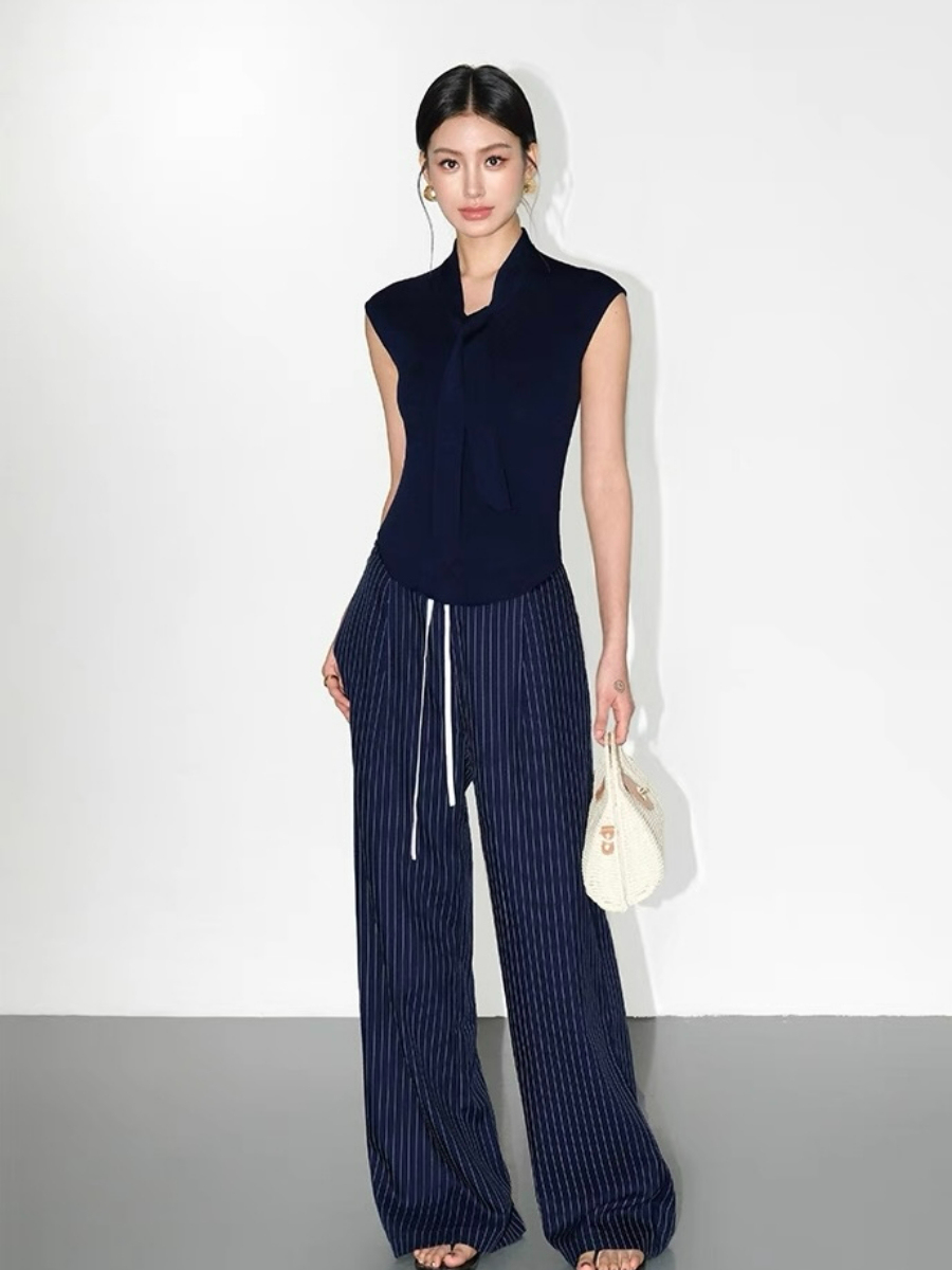 Keyra Neck Tie Cap Sleeves Knit Top